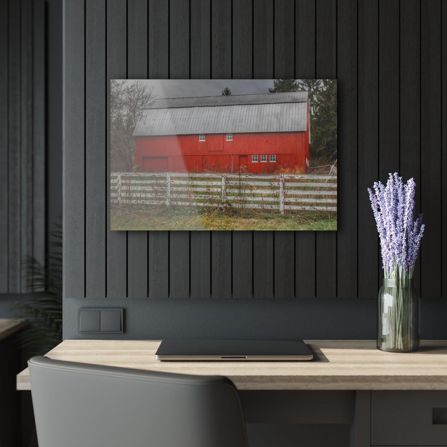 U R There Photography Corralled Red Rustic Farmhouse Acrylic Wall Print
