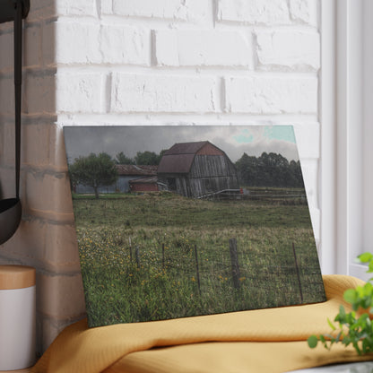 U R There Photography Newark Road Tilted Grey I Rustic Farmhouse Tempered-Glass Cutting Board