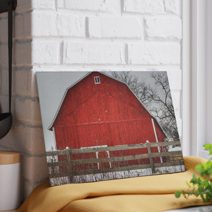 U R There Photography Big Red Beyond the Fence Rustic Farmhouse Tempered-Glass Cutting Board