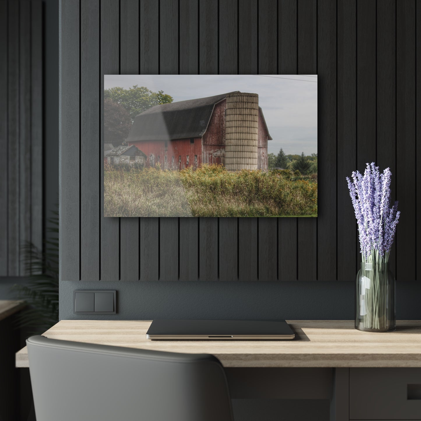 U R There Photography McDowell Road Old Red and Little White Rustic Farmhouse Acrylic Wall Print