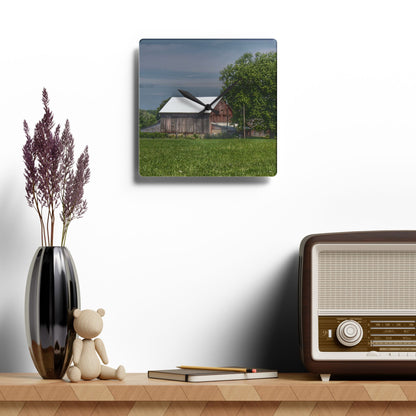 U R There Photography Castle Road Cow Barn III Rustic Farmhouse Acrylic Analog Wall Clock
