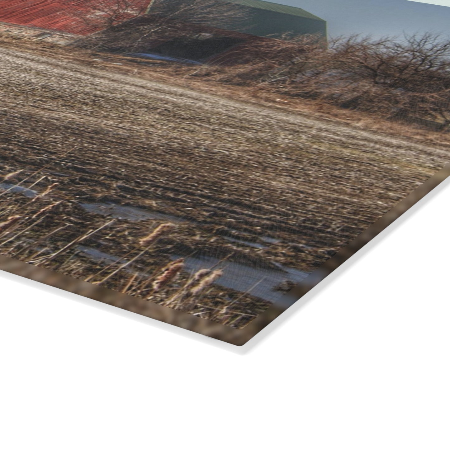 U R There Photography Bowers Road Goodland Red Rustic Farmhouse Tempered-Glass Cutting Board