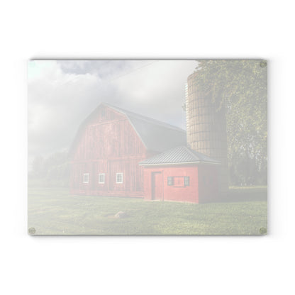 U R There Photography Hollow Corners Red and Silo Rustic Farmhouse Tempered-Glass Cutting Board