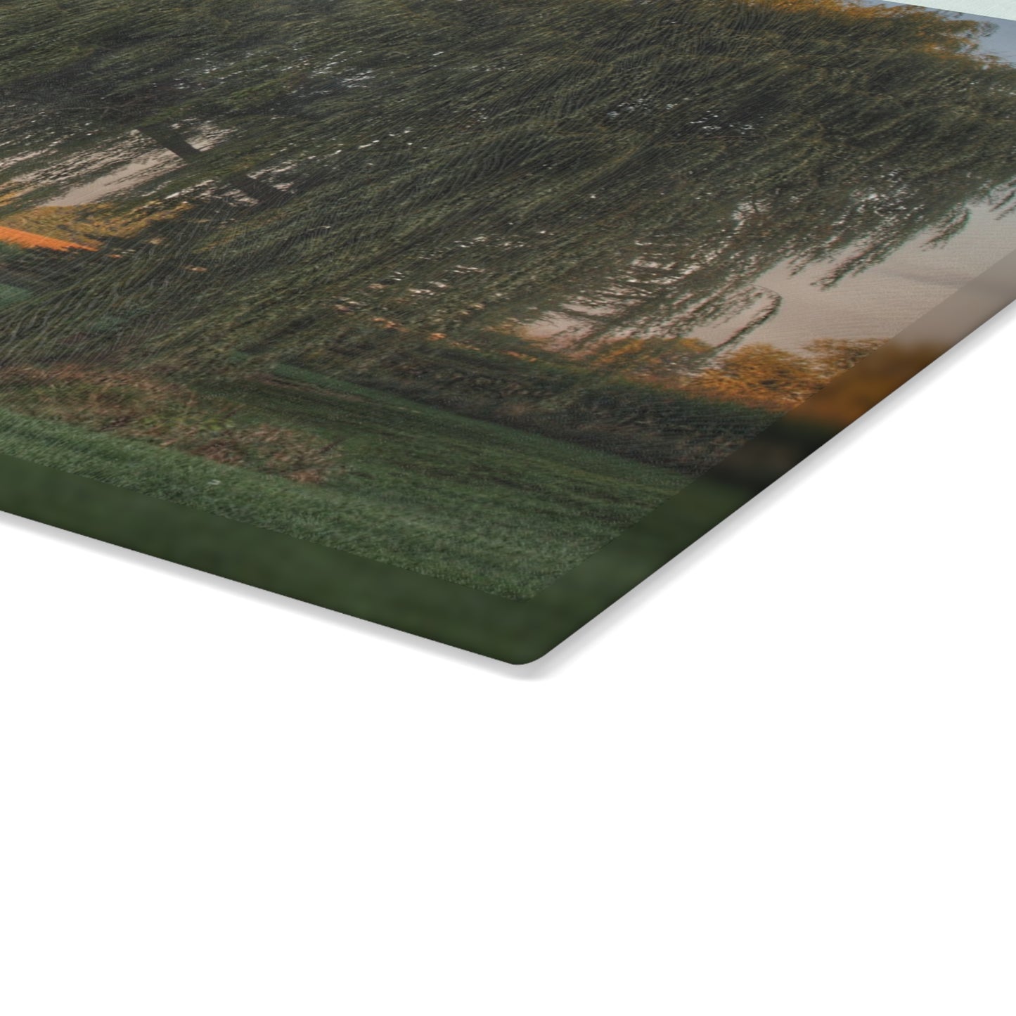 U R There Photography Sunrise on Willow Pond II Rustic Farmhouse Tempered-Glass Cutting Board 8"x 11"