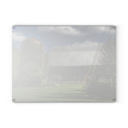 U R There Photography Ludwig Road Summer Grey and Silo Rustic Farmhouse Tempered-Glass Cutting Board