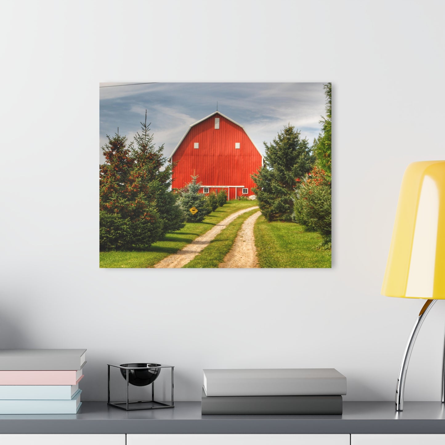 Barn Boutique Modern Farmhouse Acrylic Wall Print| Brown City Road Pine Red