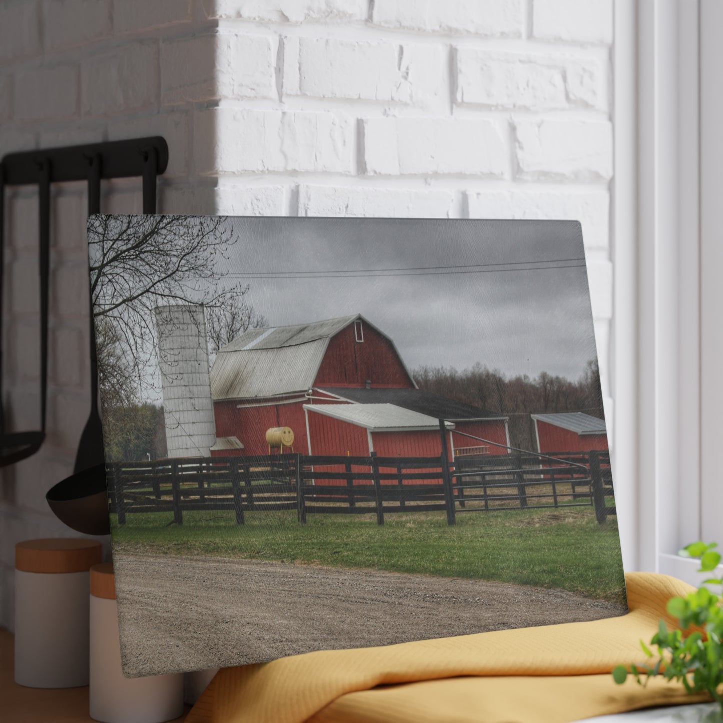 U R There Photography West Lake Road Happy Barn Rustic Farmhouse Tempered-Glass Cutting Board