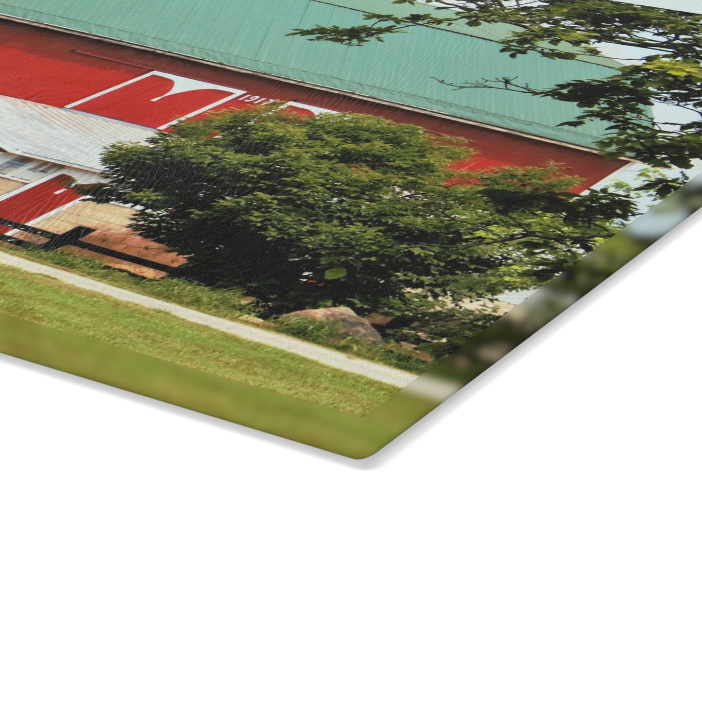 U R There Photography Stewart Road Red II Rustic Farmhouse Tempered-Glass Cutting Board
