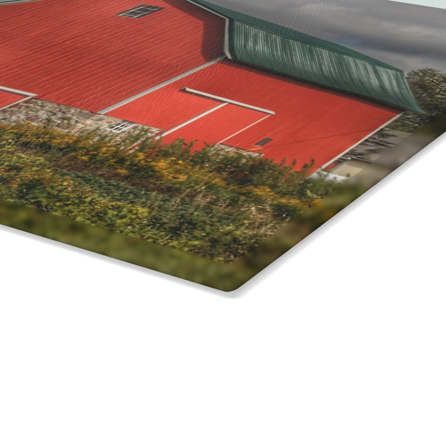 U R There Photography Valentine Road Fieldstone Red Rustic Farmhouse Tempered-Glass Cutting Board