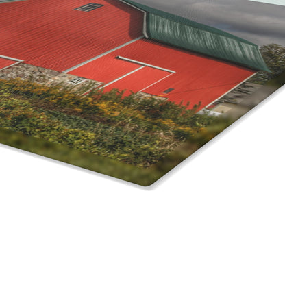 U R There Photography Valentine Road Fieldstone Red Rustic Farmhouse Tempered-Glass Cutting Board
