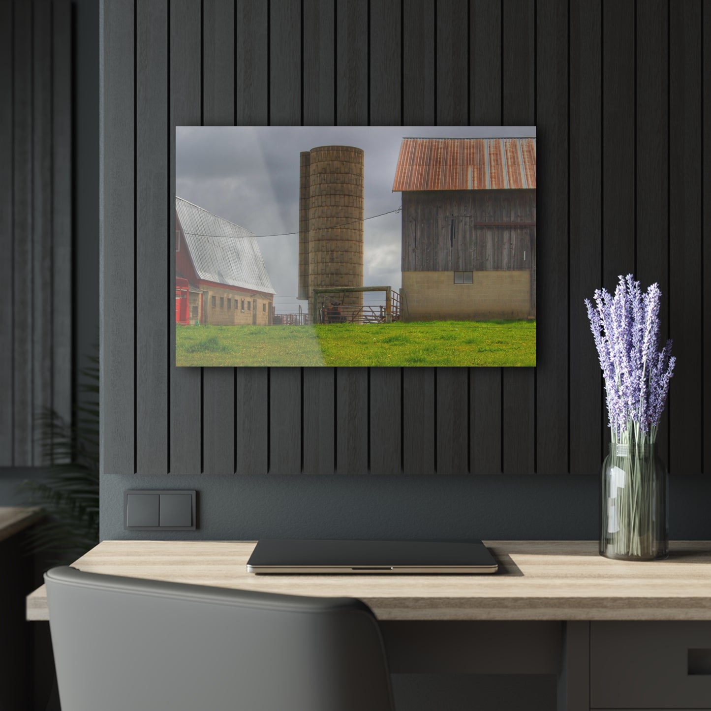 U R There Photography Clothier Road Grey and Silo Rustic Farmhouse Acrylic Wall Print