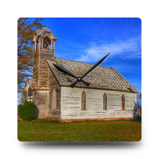 Schoolhouse of Marlette Road I Rustic Farmhouse Acrylic Analog Wall Clock 10.75'' × 10.75'' (Square)