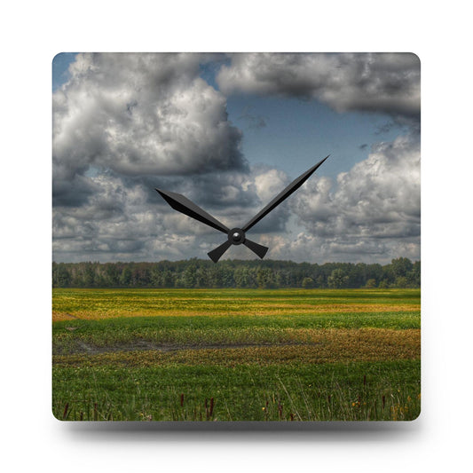 Skies of September Rustic Farmhouse Acrylic Analog Wall Clock 10.75'' × 10.75'' (Square)
