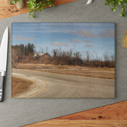 U R There Photography North Hunt Road Farm I Rustic Farmhouse Tempered-Glass Cutting Board