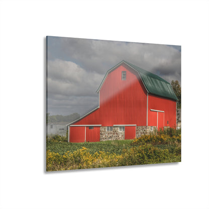 U R There Photography Valentine Road Fieldstone Red Rustic Farmhouse Acrylic Wall Print