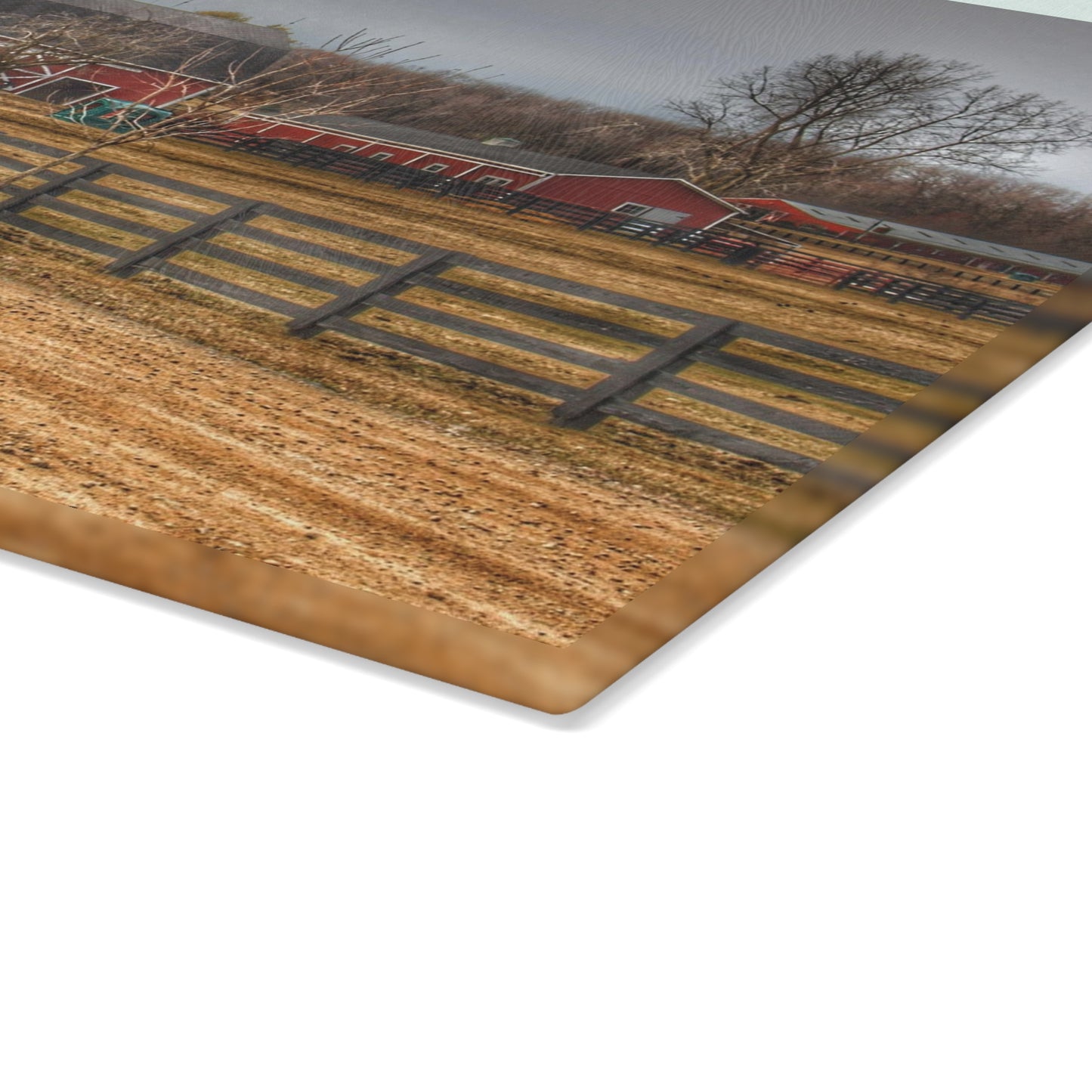 U R There Photography Barber Road Farm II Rustic Farmhouse Tempered-Glass Cutting Board