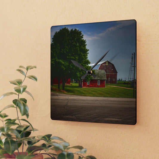 U R There Photography Bradford Road Reds Rustic Farmhouse Acrylic Analog Wall Clock