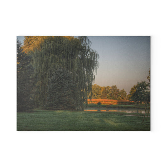 U R There Photography Sunrise on Willow Pond I Rustic Farmhouse Tempered-Glass Cutting Board
