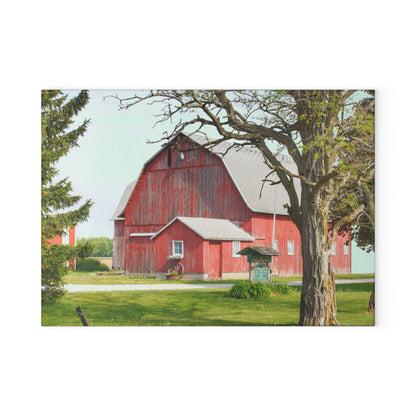 U R There Photography French Road Centennial Reds I Rustic Farmhouse Tempered-Glass Cutting Board