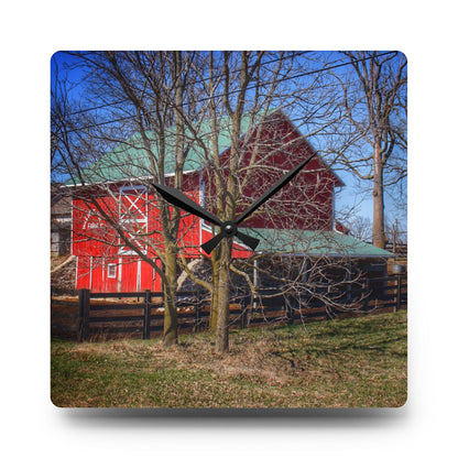 U R There Photography Imlay City Road Cow Barn I Rustic Farmhouse Acrylic Analog Wall Clock