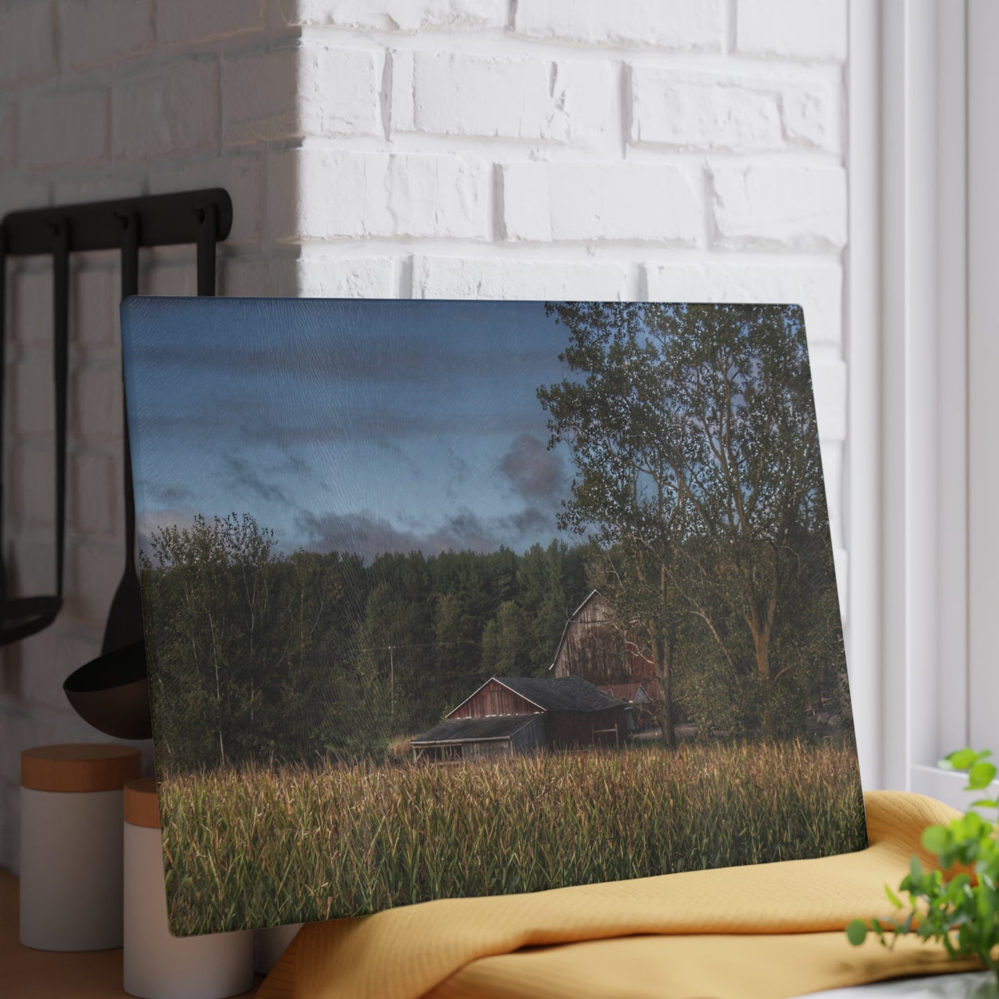 U R There Photography West Oregon Road Hidden Red II Rustic Farmhouse Tempered-Glass Cutting Board