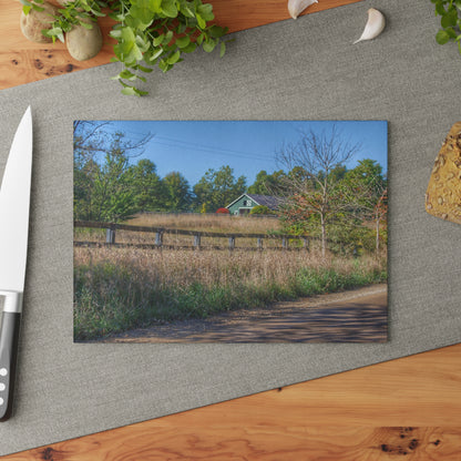 U R There Photography Oakwood Road Hidden Green Rustic Farmhouse Tempered-Glass Cutting Board