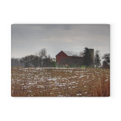 U R There Photography Brook Road Red Rustic Farmhouse Tempered-Glass Cutting Board