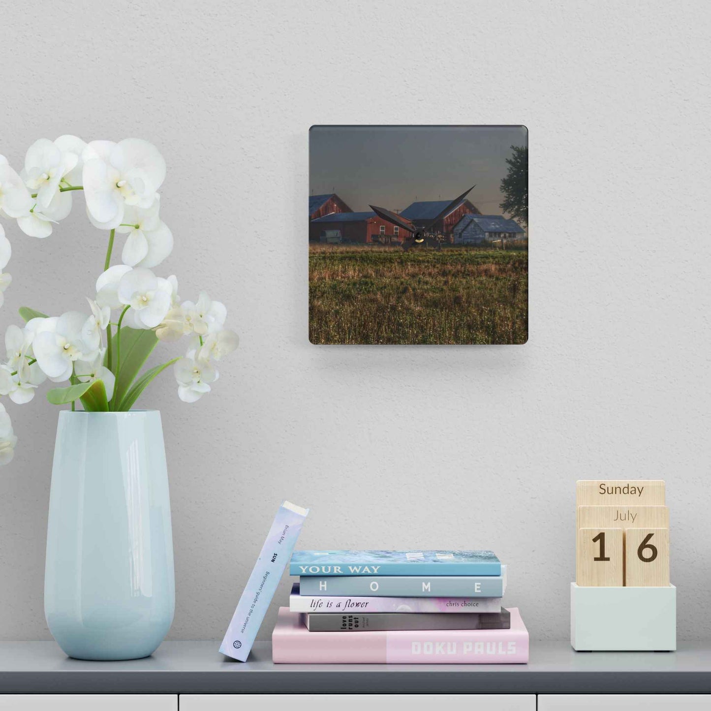 U R There Photography Shaw Road Farm Rustic Farmhouse Acrylic Analog Wall Clock