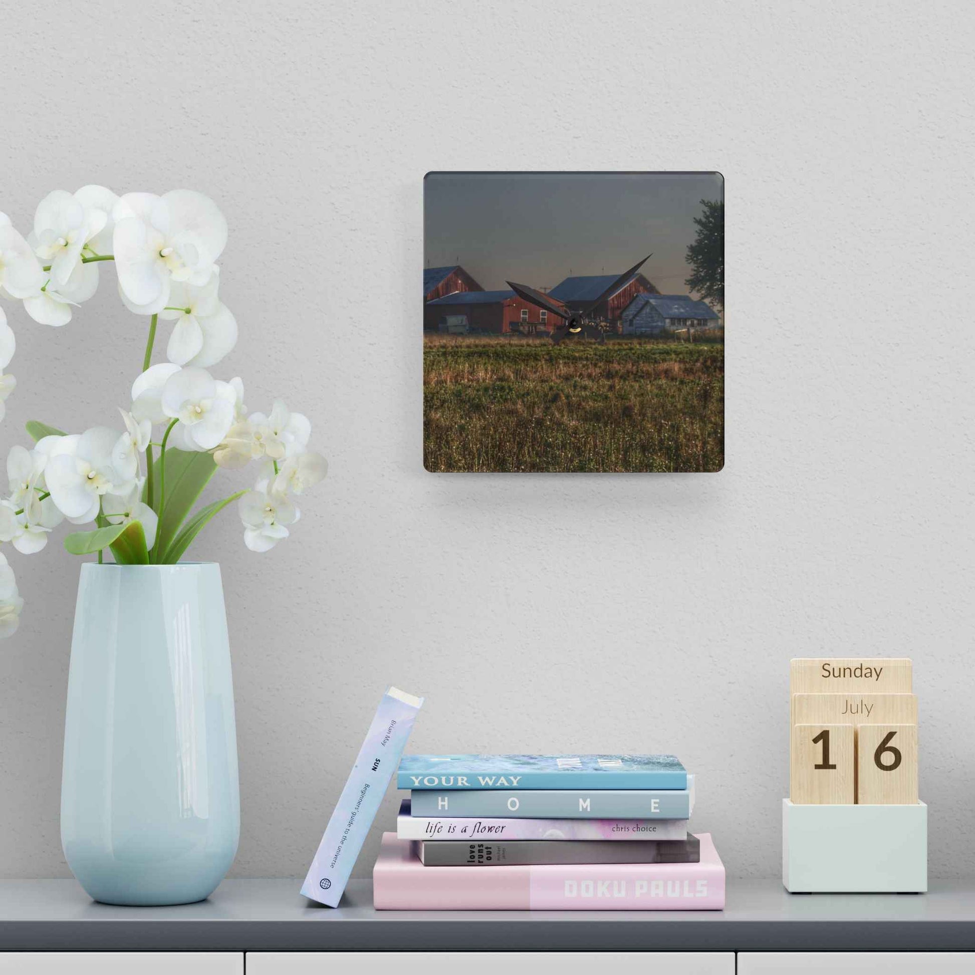 U R There Photography Shaw Road Farm Rustic Farmhouse Acrylic Analog Wall Clock