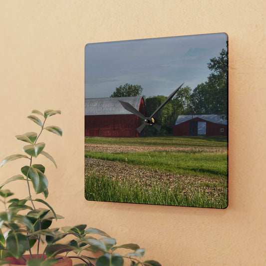 U R There Photography Catlin Road Reds Rustic Farmhouse Acrylic Analog Wall Clock