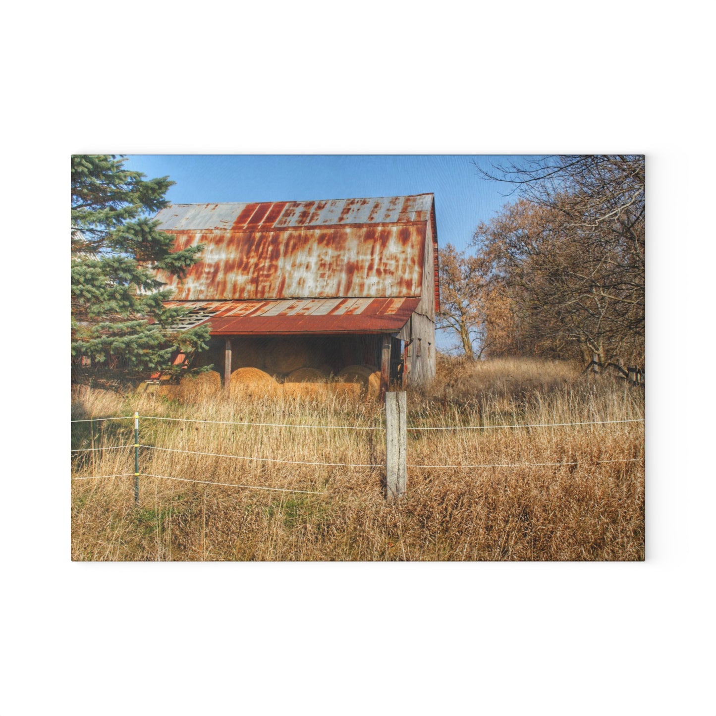 U R There Photography Dodge Road Hay Barn I Rustic Farmhouse Tempered-Glass Cutting Board