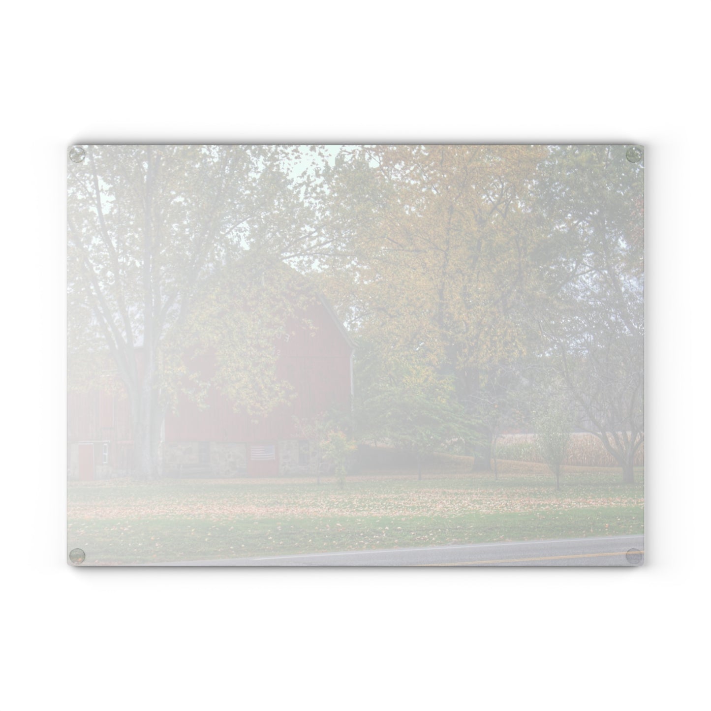 U R There Photography Mayville Lapeer Road Red in the Fall Rustic Farmhouse Tempered-Glass Cutting Board