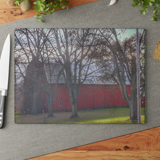 U R There Photography Vienna Road Hidden Red Rustic Farmhouse Tempered-Glass Cutting Board