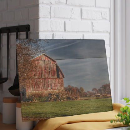 U R There Photography Marathon Road Red Cow Barn Rustic Farmhouse Tempered-Glass Cutting Board