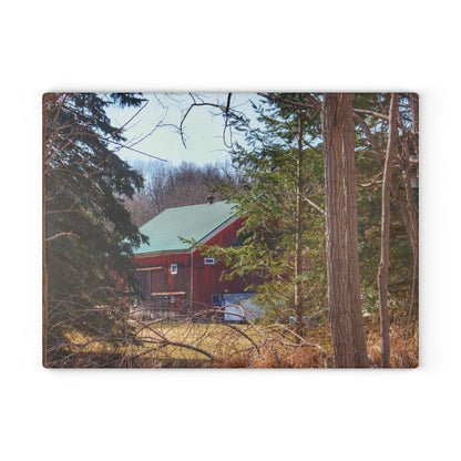 U R There Photography Bordman Road Hidden Red Rustic Farmhouse Tempered-Glass Cutting Board