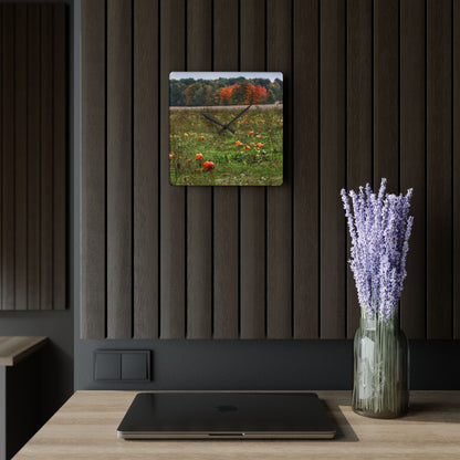 U R There Photography Once Upon a Time in a Pumpkin Patch Rustic Farmhouse Acrylic Analog Wall Clock