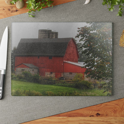 U R There Photography Five Lakes Road Red I Rustic Farmhouse Tempered-Glass Cutting Board