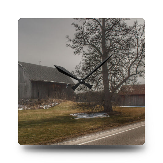 Roadside Greys Rustic Farmhouse Acrylic Analog Wall Clock 10.75'' × 10.75'' (Square)