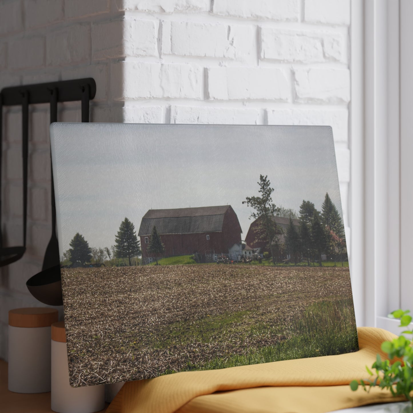 U R There Photography Bishop Road Reds IV Rustic Farmhouse Tempered-Glass Cutting Board