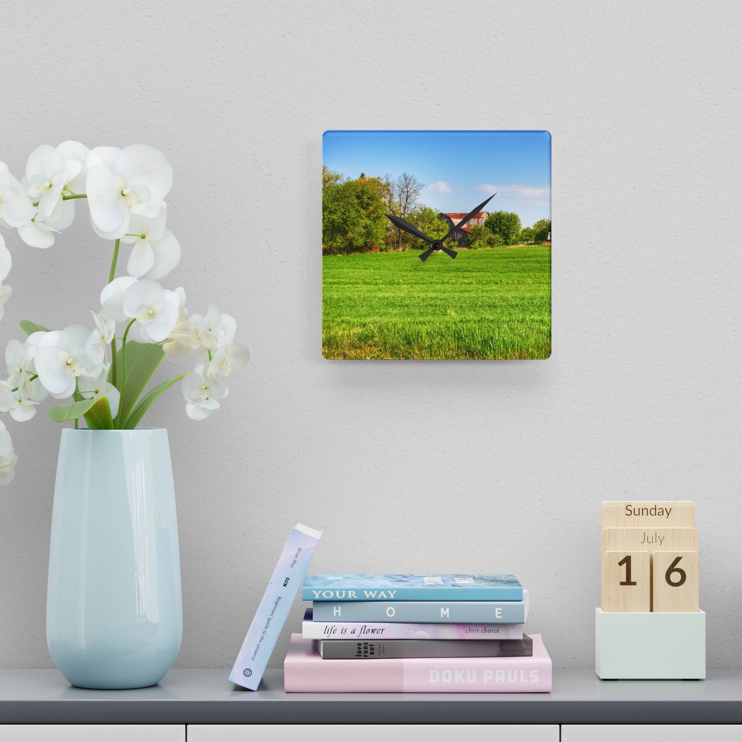U R There Photography Deckerville Road Hidden Red Rustic Farmhouse Acrylic Analog Wall Clock