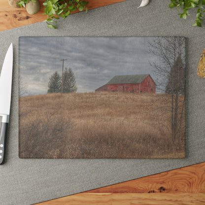 U R There Photography Grey Road Hillside Red I Rustic Farmhouse Tempered-Glass Cutting Board