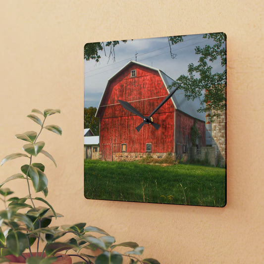 U R There Photography Crawford Road Red II Rustic Farmhouse Acrylic Analog Wall Clock