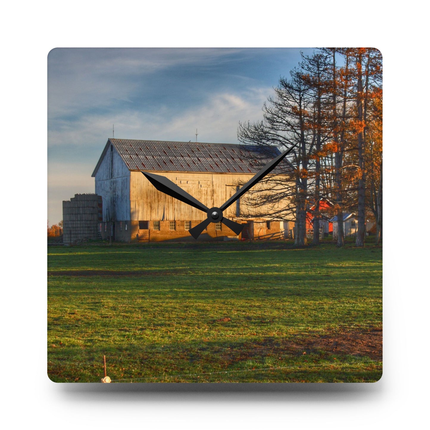U R There Photography Peck Road White Rustic Farmhouse Acrylic Analog Wall Clock