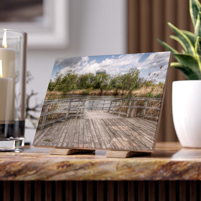 U R There Photography Bridge Overlooking Water Tower Park in Lapeer Rustic Farmhouse Decorative Ceramic Tile 6" × 8" Glossy