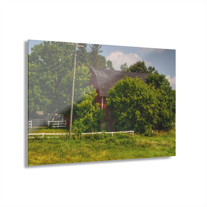 U R There Photography Hidden Red Beyond the Fence Rustic Farmhouse Acrylic Wall Print