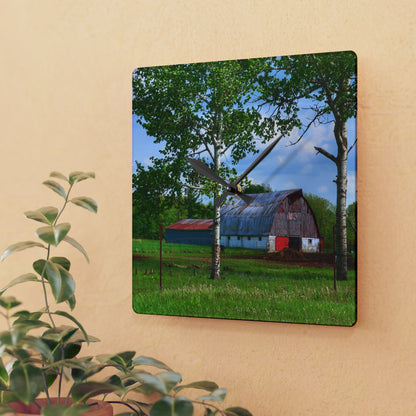 U R There Photography Shepard Road Hillman Red Rustic Farmhouse Acrylic Analog Wall Clock