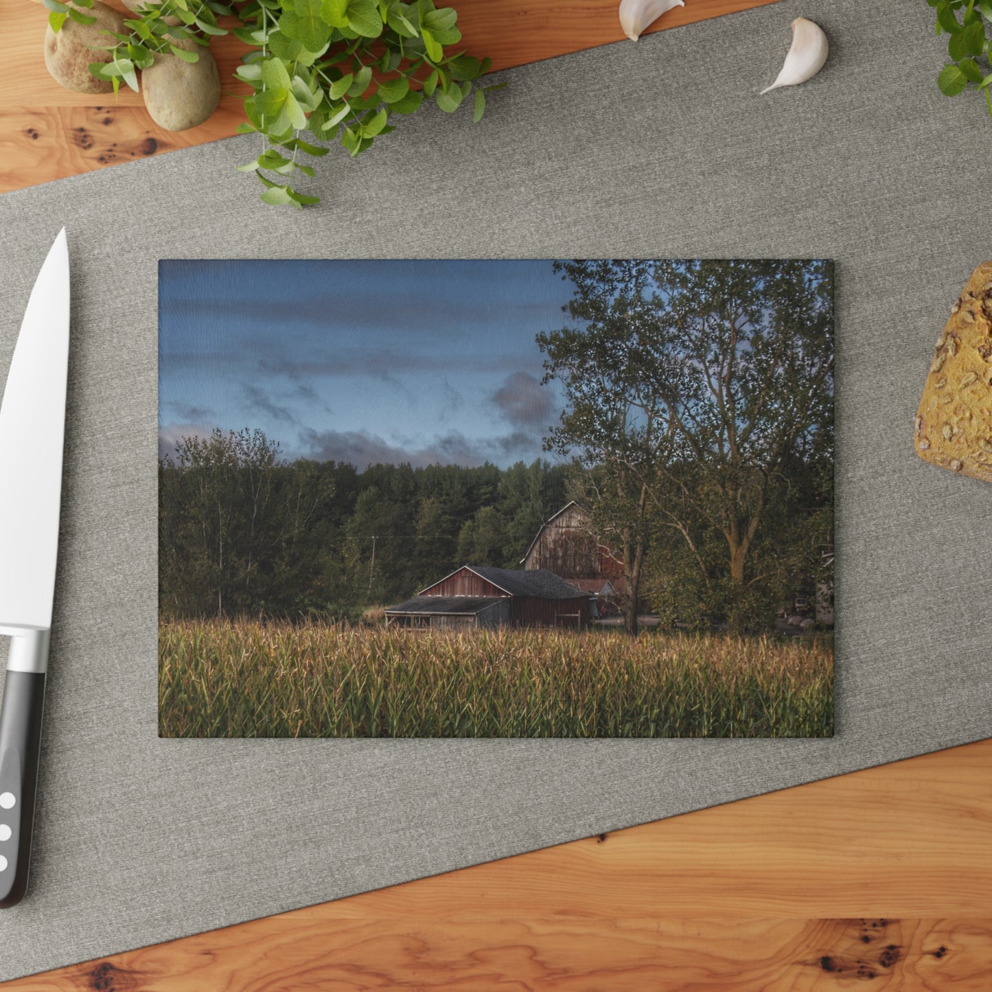 U R There Photography West Oregon Road Hidden Red II Rustic Farmhouse Tempered-Glass Cutting Board