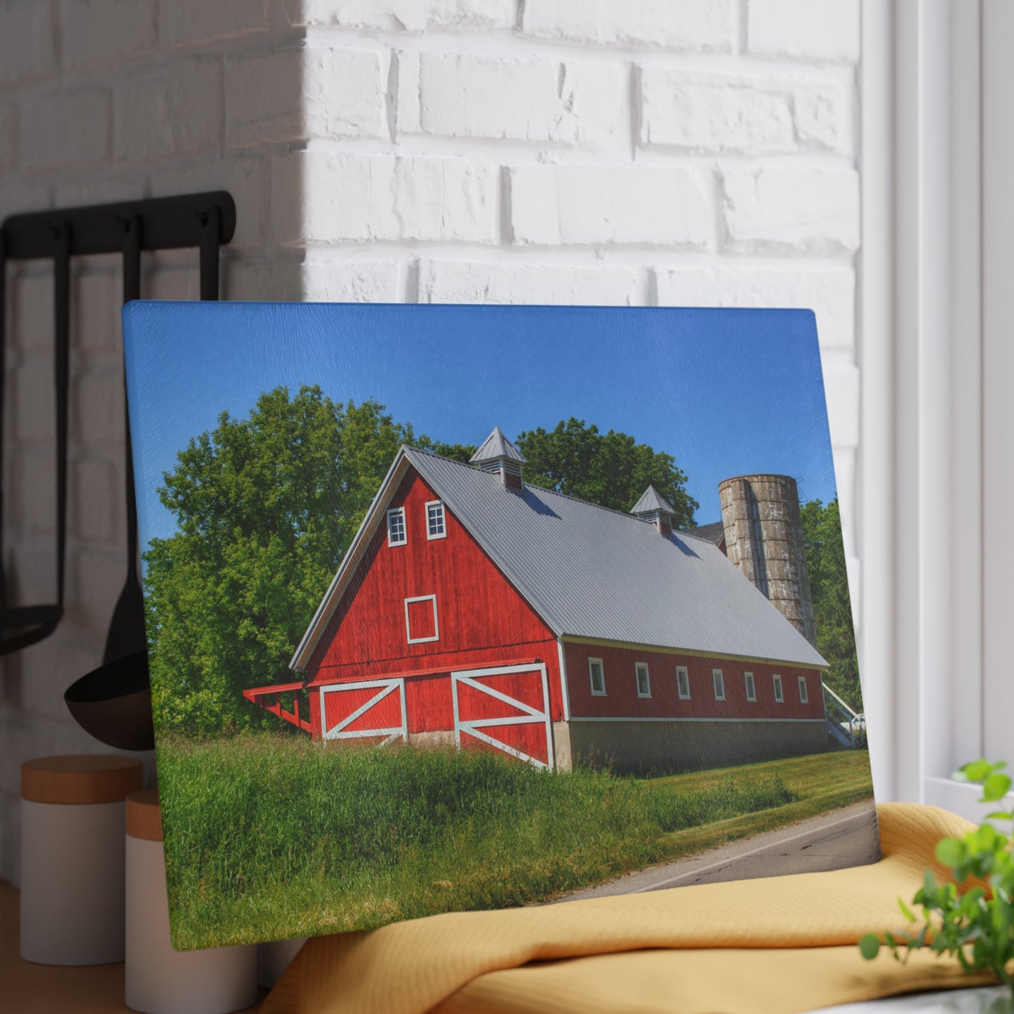 U R There Photography Metamora Red 2020 I Rustic Farmhouse Tempered-Glass Cutting Board