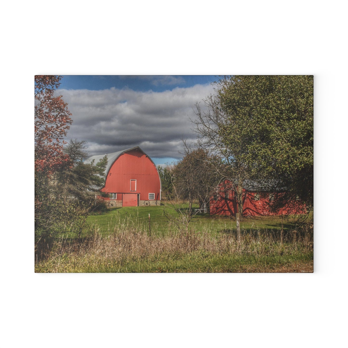 U R There Photography Genesee Road Red III Rustic Farmhouse Tempered-Glass Cutting Board