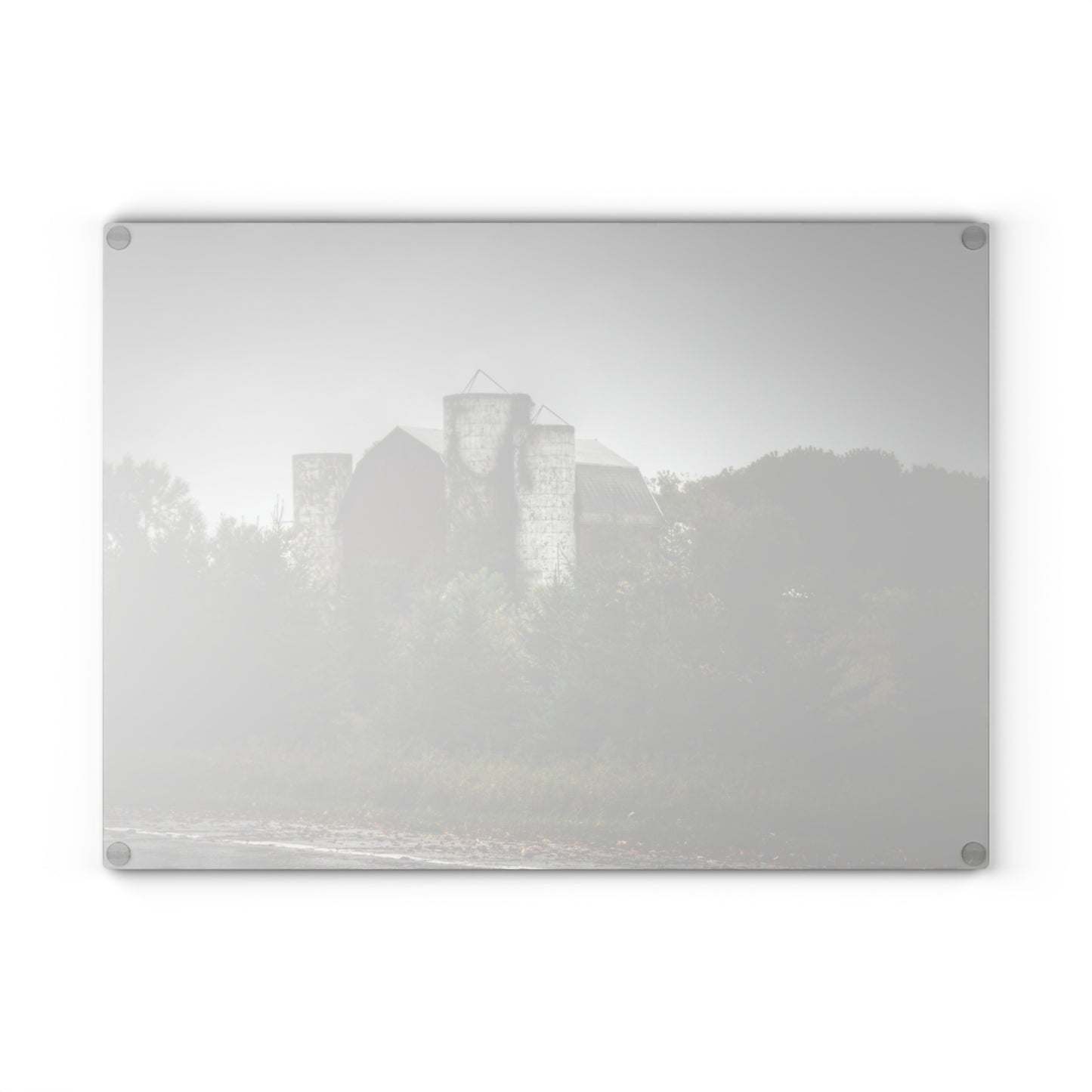 U R There Photography Castle Road Red and Silos in the Rain Rustic Farmhouse Tempered-Glass Cutting Board